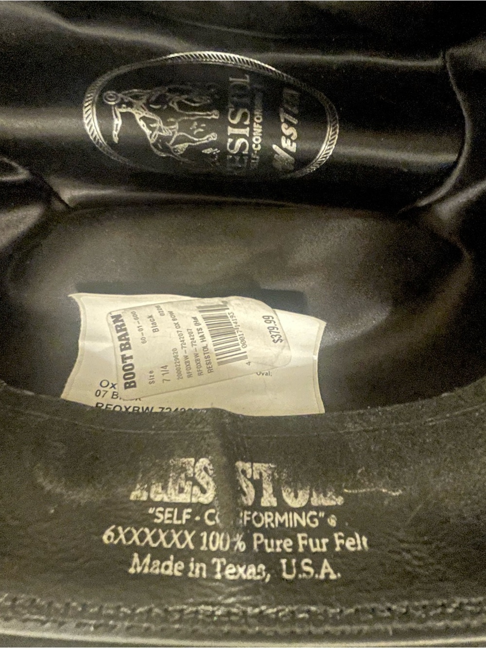 Resistol 6X Black Fur Felt Cowboy Hat Size 7 1/4 Western Hat Made in USA - Picture 3 of 10